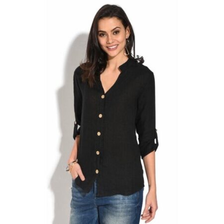 Chemisier bouton col tunisien noir